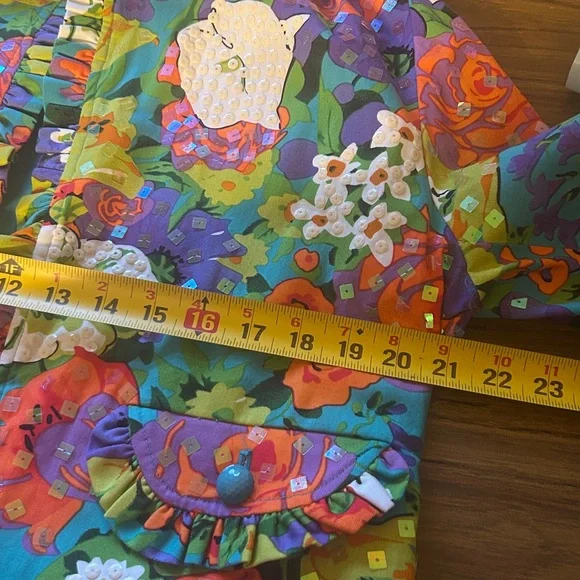 REDD Jeans Vintage Floral Sequin Cropped Jacket Ruffle Trim Festival Retro SZ 10 - Picture 8 of 9